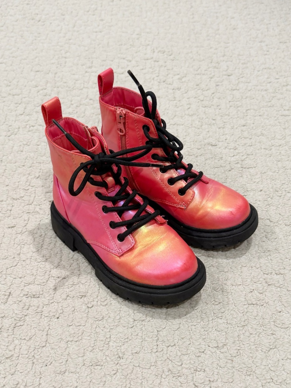 Kids Art Class Pink Iridescent Combat Boots Size 13